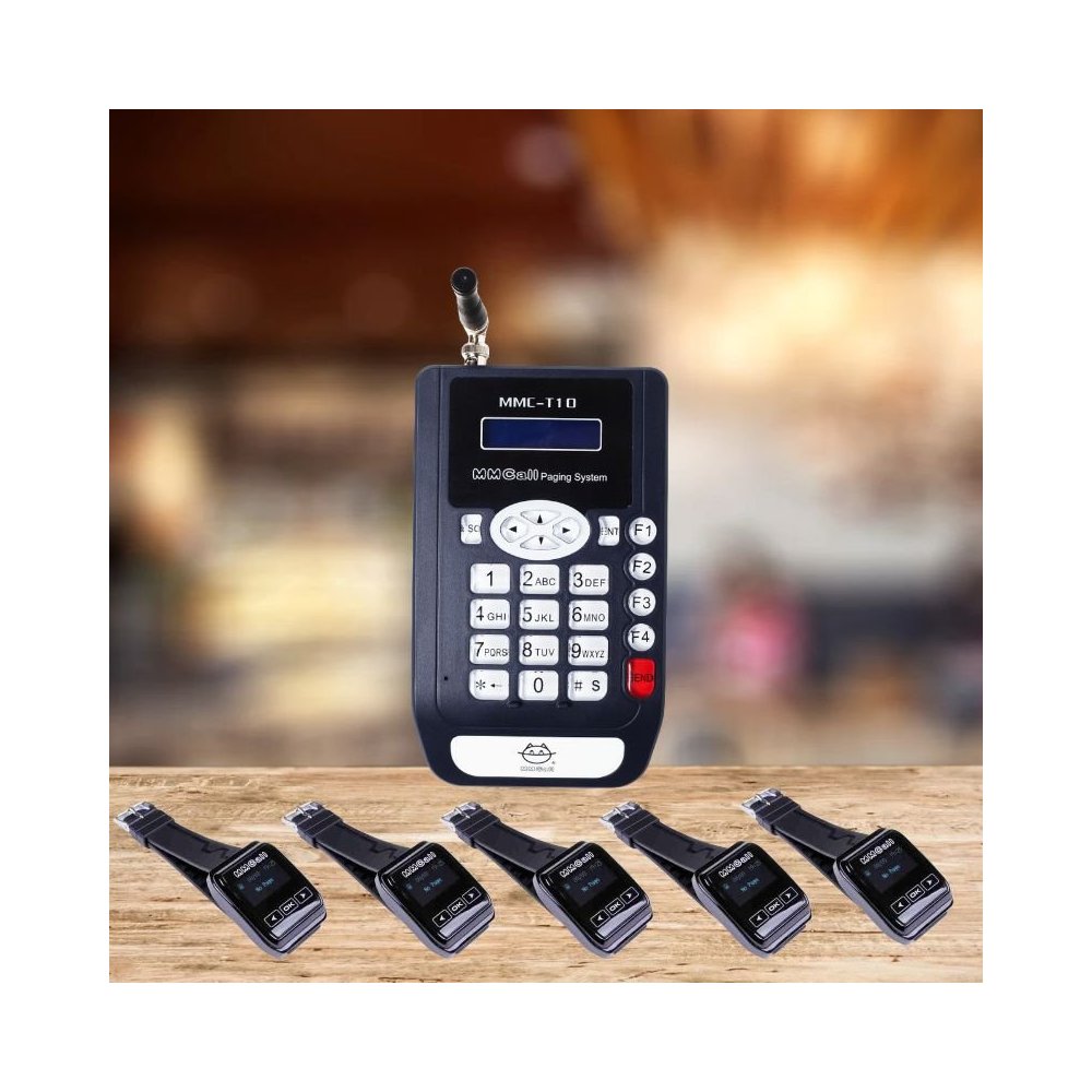 Système bipeur serveur MMCALL avec base d'appel T10 et récepteurs Staff pour restaurant.