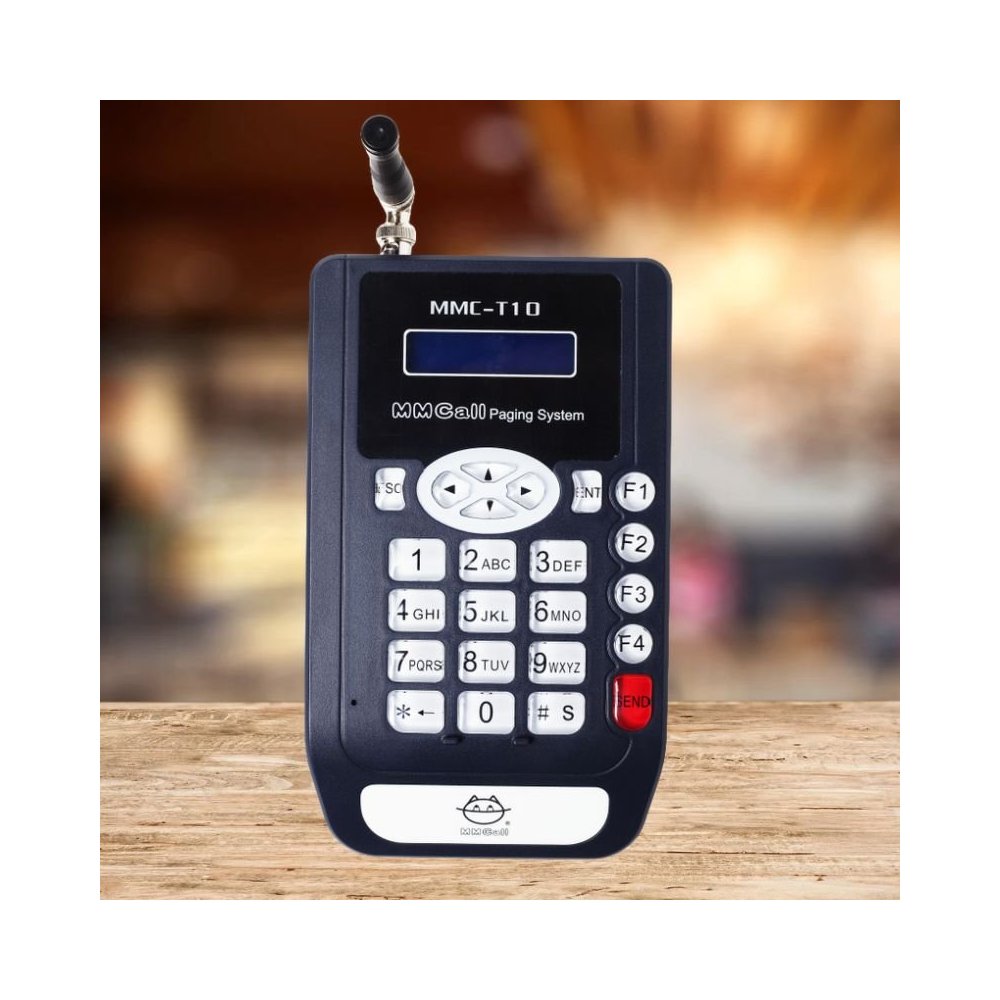 Base d’appel MMCALL MMC-T10 noire vue de face avec écran, clavier numérique et antenne